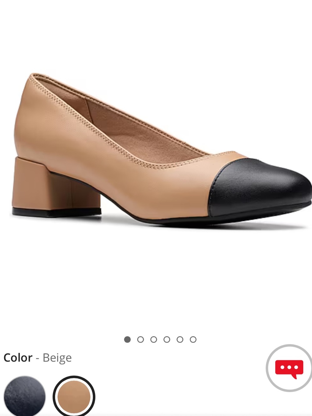 Two-Tone Beige and Black Low Block Heel Pump